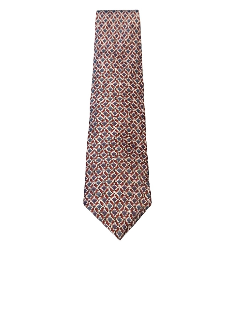 Morgan Hart 100% Silk USA Burgundy And Gray Geometric Design Neck Tie